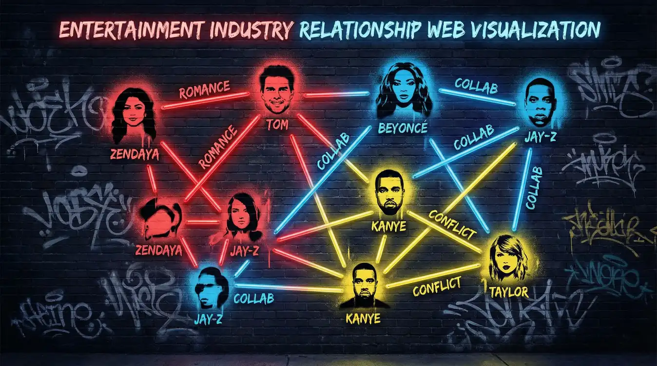 吃瓜暗网 明星关系网络图谱 - 涂鸦风格可视化